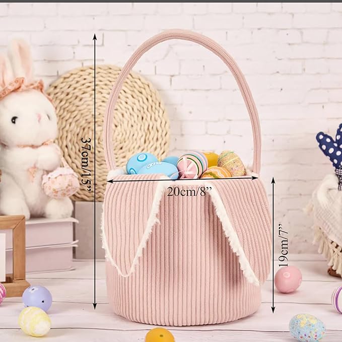 Easter Bunny Basket, Cute Easter Bucket Bags with Rabbit Ears for Easter Eggs Hunting, Plush Easter Bunny Basket, Easter Tote Bags for Candy Storage Decorations (Green)