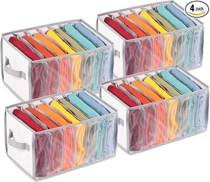 Univivi Closet Clothes Organizers Wardrobe Clothes Organizer Sweaters Organizer for Closet, 7 Grids Upgraded Large Capacity T-Shirt Organizers for Jeans, Pants, Sweaters, Underwear - Set of 4