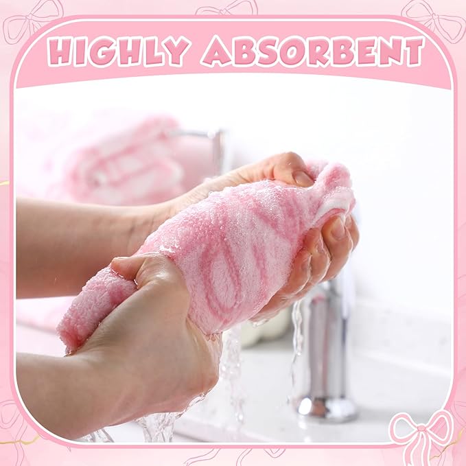 4 Pcs Coquette Pink Bow Hand Towels 13 x 29'' Soft 100% Cotton Absorbent Decorative Towels for Bathroom Kitchen Spring Easter Decor Galentine's Day Gifts