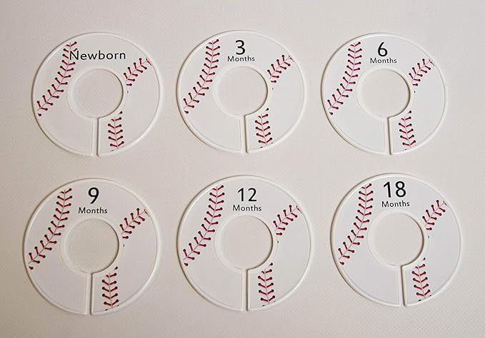 6 Baseball C196 Baby Boy Nursery Clothing Size Closet Dividers (1.25 Inch Rod)