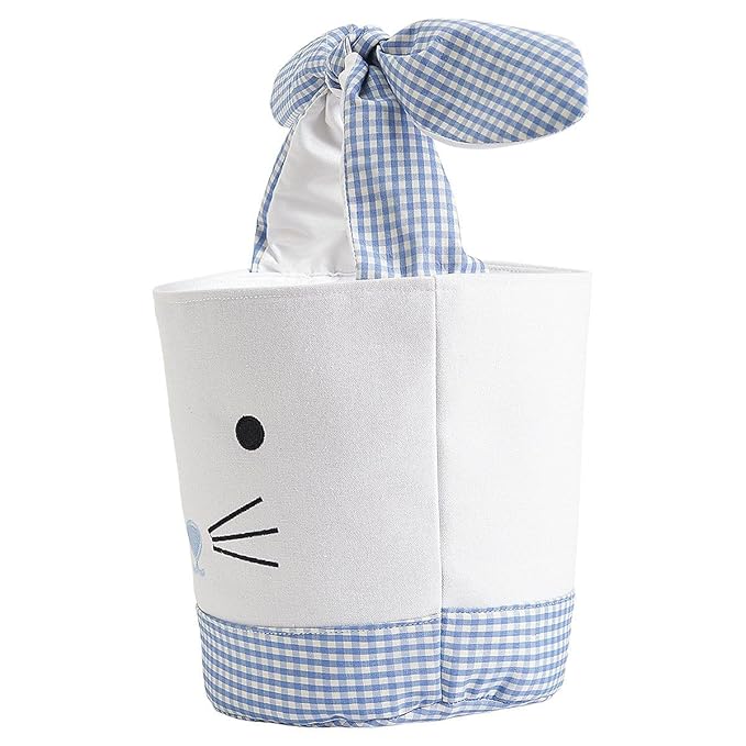 Lillian Vernon Personalized Kids Blue Gingham Easter Bag - 10" Diameter x 10.5"Tall, 100% Polyester Easter Basket, Add Initials or a Name, Easter Treat Bag