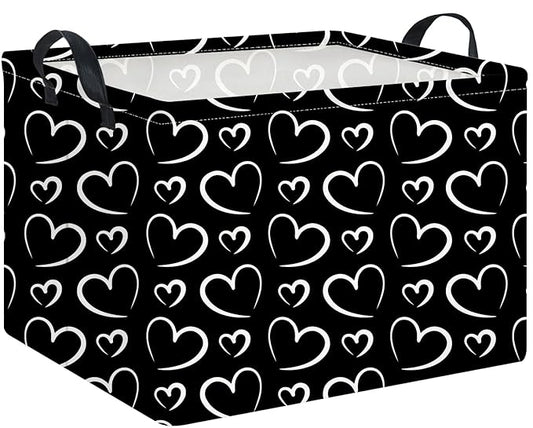 Rectangular Black Basket,Gift Basket Empty,Heart Print Toy Bin with Handles,Kids Toys/Books Box,Room Decor(Black Love)