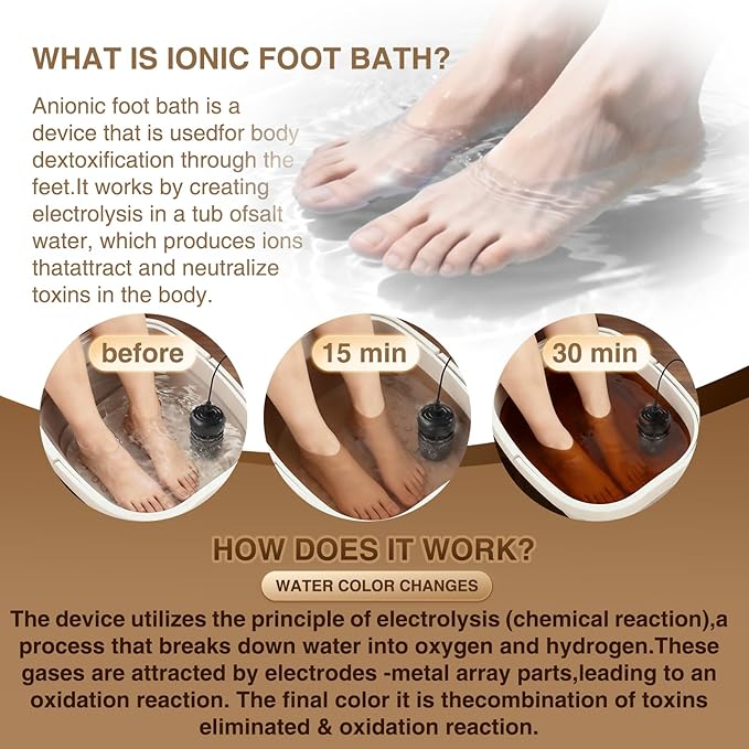 Ionic Foot Bath Detox Machine,Foot Detox Foot Bath Soak Tub with 2 Arrays,80 Disposable Liners,Detox Sea Salt,Folding Foot Spa Bucket,Home Salon-Level Foot Soaking Tub