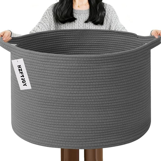 115L Large Blanket Basket,23.6" L x 23.6" W x 15.7" H Rope Woven Baskets with Handles, Toys Storage Bins,Laundry Basket Perfect for Living Room, Nursery,Bedroom,Home Organization,Dark Gry