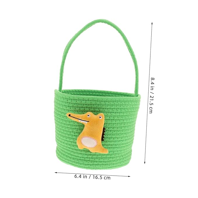 Vaguelly Handwoven Small Cotton Rope Basket for Shower and Wedding Candy Container Lightweight Mini Dinosaur Snack Bucket Nursery and Boy Girl Storage Pet Toy Organizer Portable Woven Crate