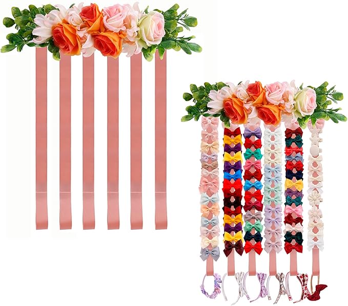 cherrboll Bow Organizer for Girls, Flower Hair Clip Holder Headband Wall Hanging Hair Accessories Organizers Storage Display for Toddler Nursery Room Decor