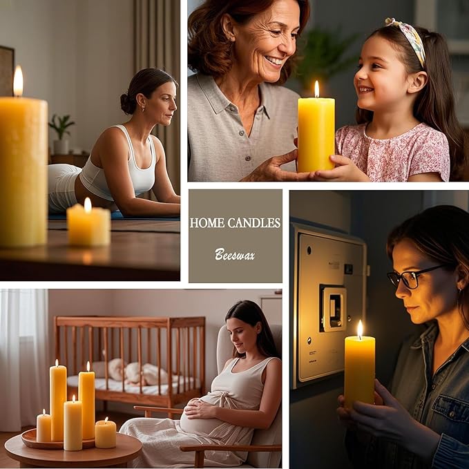 4 Pack Natural Beeswax Candles, 2.8x6inchs 380 Hours Long Burning Emergency Candle 100% Pure Beeswax Pillar Candle, Unscented Organic Bees Wax Candles for Home, Prayer, and Celebrations (2.8x6in)