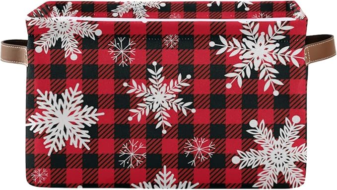 DOMIKING Rectangular Christmas Storage Bin Snowflakes Christmas Basket with Handles - Nursery Storage, Laundry Hamper, Book Bag, Gift Baskets