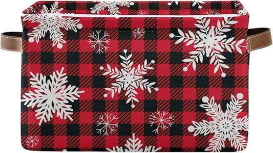 DOMIKING Rectangular Christmas Storage Bin Snowflakes Christmas Basket with Handles - Nursery Storage, Laundry Hamper, Book Bag, Gift Baskets
