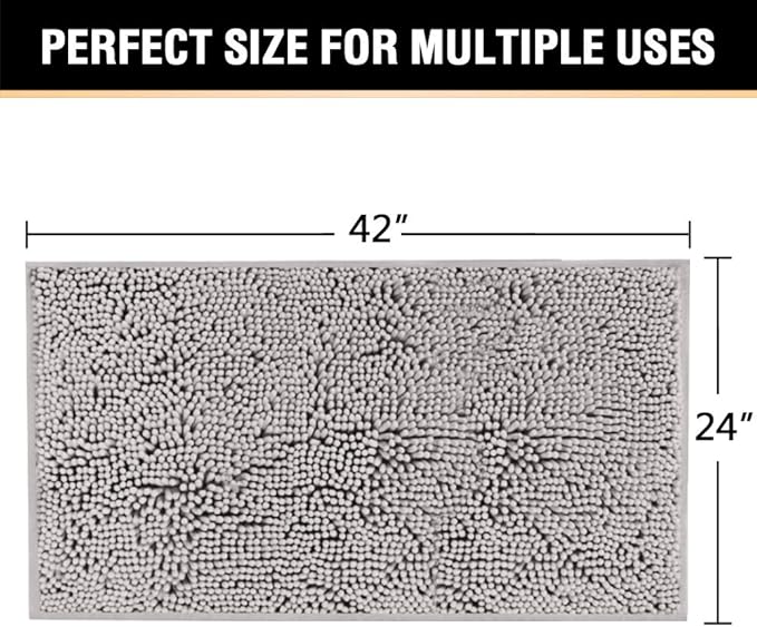 H.VERSAILTEX Microfiber Bath Rugs Chenille Floor Mat Ultra Soft Washable Bathroom Dry Fast Water Absorbent Bedroom Area Rugs, 24 x 42 - Inch, Grey
