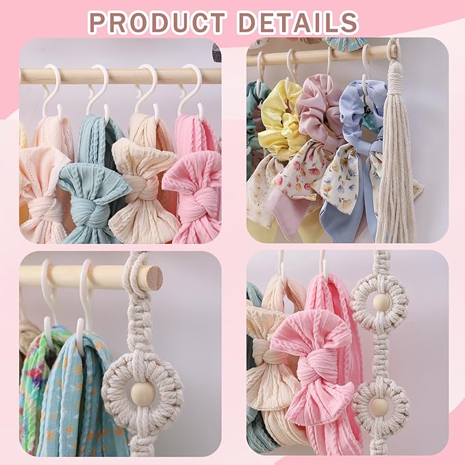 RDYEAAR Bow Organizer for Girls, Headband Organizer for Baby Girl, Bow Hanger for Girls, White Baby Girl Nursery Decor, Toddler Hair Accessory Organizer，Hanging Organizer