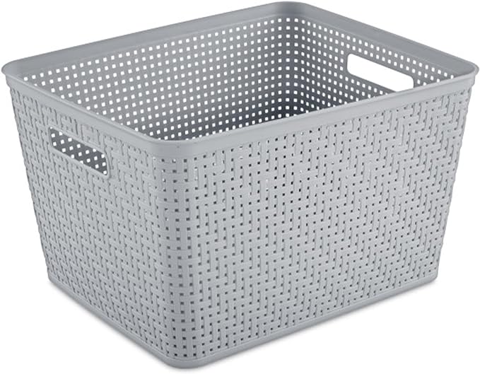 Sterilite 6-Pack Tall Basket, Woven Plastic Storage Baskets for Organization, Cement - Organizing Bin Containers with Handles for Bedroom, Bathroom, Dorm, and Closet