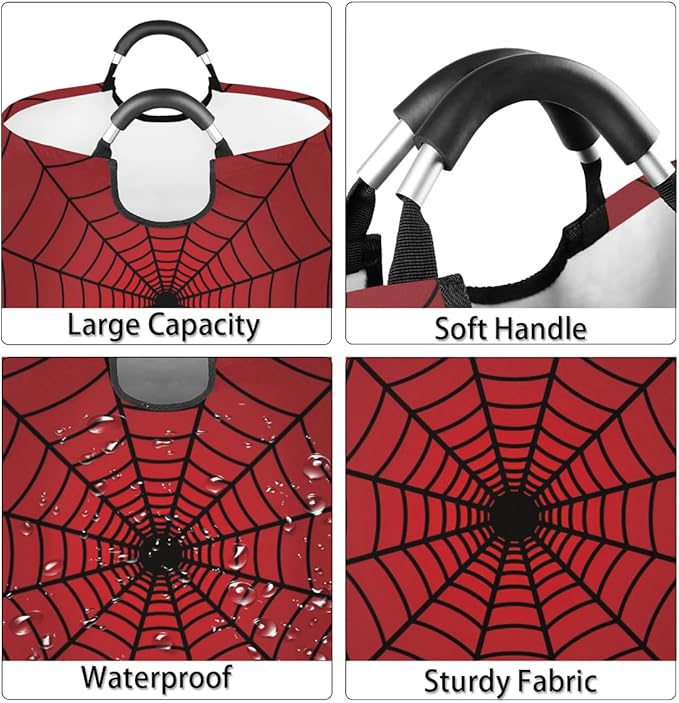 Large Round Laundry Hamper,Spiders Web Red Laundry Basket,Portable Dirty Clothes Toys Organizer Storage Basket Gifts for Nursery Boys Girls Bedroom Bathroom Home Storage