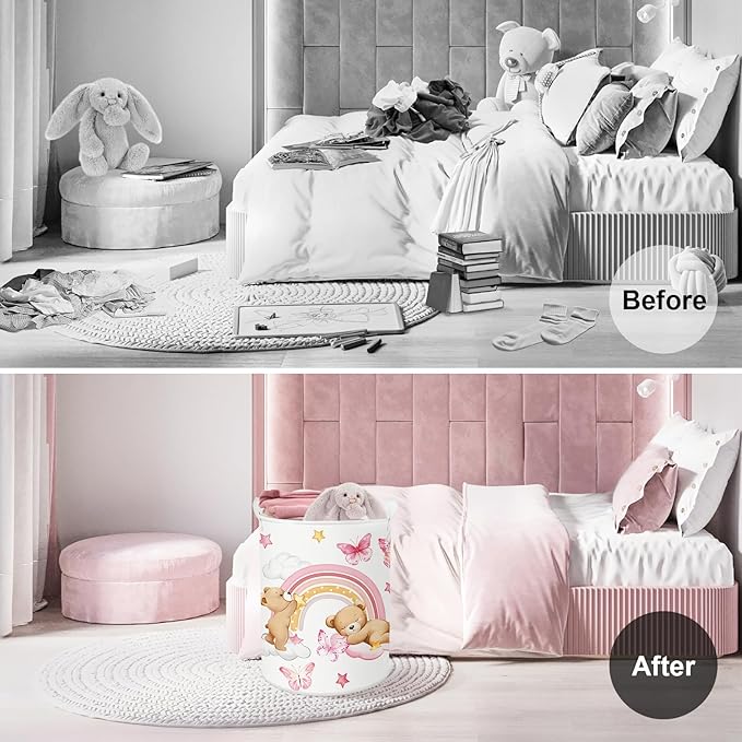 Clastyle Rainbow Baby Laundry Hamper Cloud Kid Storage Basket Women Girl Gift Toy Box Collapsible Clothes Organizer Nursery Bin for Bedroom,Bear,36 * 45 cm
