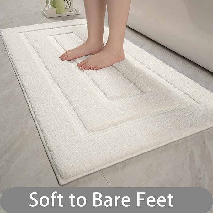 HOMORE Bathroom Rug 24x48 Inch Soft Absorbent Microfiber Bathroom Runner Rug, Washable Bath Runners Rugs for Bathrooms Non Slip Bath Rugs for Shower Tub,Ivory
