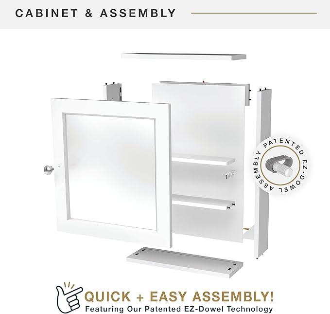 MCS 23x16 White Medicine Cabinet Organizer, Wall Mounted Bathroom Cabinet for Over-The-Toilet Storage, Bathroom Furniture & Restroom Organizer