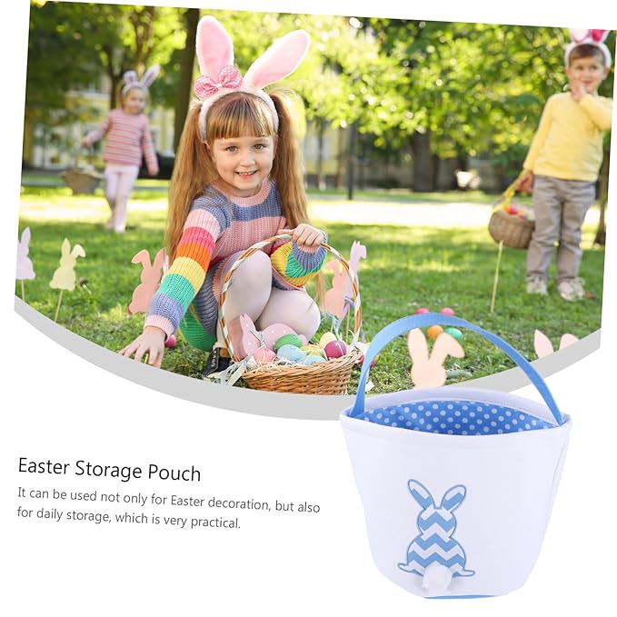 1Pc Theme Bunny Basket with Plush Tail Cute Cartoon Rabbit Candy Storage Holder for Treats Festival Basket