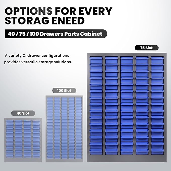 75-Drawer Nut and Bolt Organizer, Small Parts Organizer with Alloy Steel Frame & ABS Drawers, Bolt Bin for Garage, Teacher Toolboxes, Makeup & Workshop, Tool Hardware Storage (75-grid Drawer)