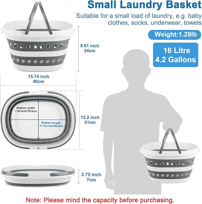 Laundry Basket Collapsible, 16L Small Clothes Hamper Pop-Up Laundry Baskets with Handles, Foldable Plastic Bin Storage Containers for Clothes Baby Kids Hamper Storage Organizer for Dorm Room Bathroom
