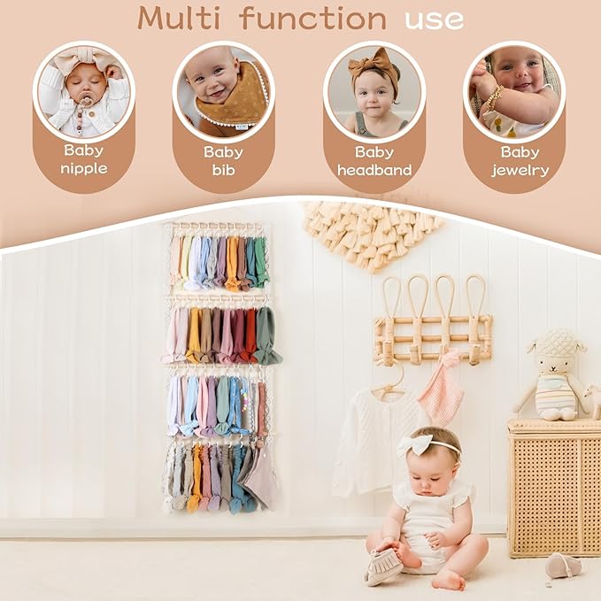 POVETIRE Headband Holder Head Bands Organizer for Girls, Baby Headbands Hair Accessories Organizer Storage Wall Hanging Decor for Nursery Toddler Girls Room