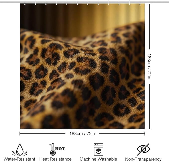 4 Piece Bathroom Rug Set with Shower Curtain, Non-Slip Bath Mat Toilet Cover Set, Leopard Print Bathroom Rug Sets