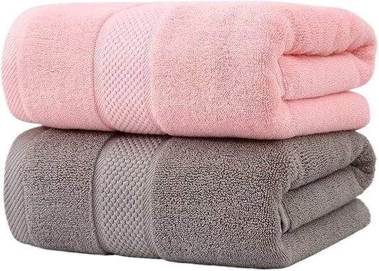 2 Pack Cotton Bath Towels, Absorbent & Soft, Long Staple Cotton, 70x140cm for Adults(Pink Grey)