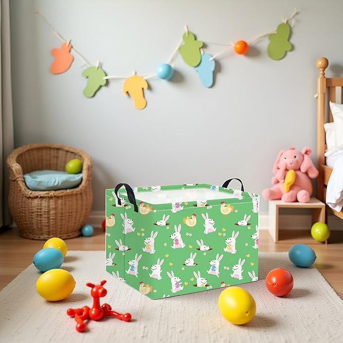 HIYAGON Rectangular Easter Basket for Kids Baby Easter Basket for Boys and Girls Cute Toy Storage Organizer Bin Box Room Decor(Cute Easter Basket)