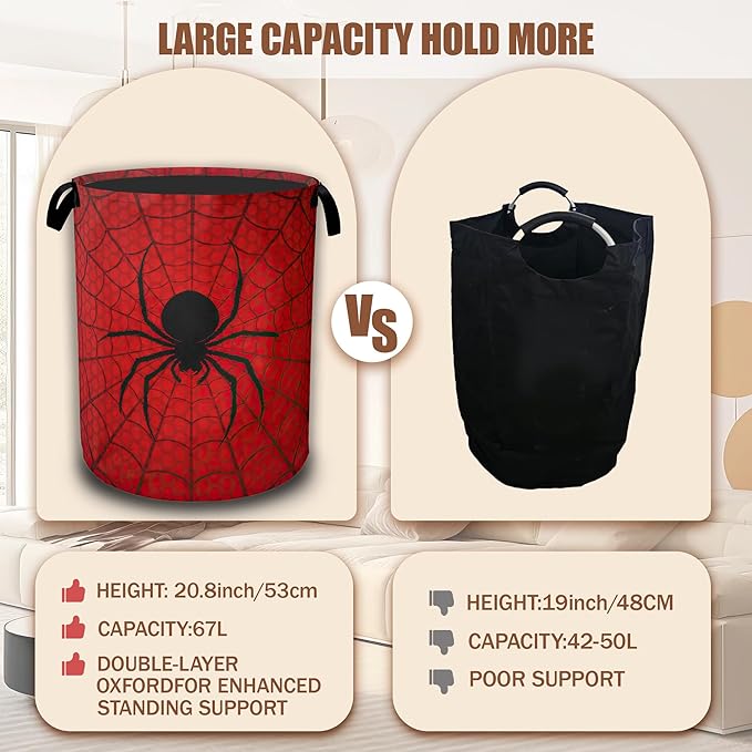 Red Spider Web Laundry Baskets,Laundry Hamper,Storage Basket with Handles for Bathroom Bedroom College Dormitory Living Room Nursery Organizer 16"x20.8"