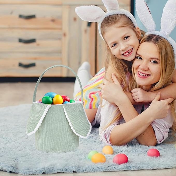Bunny Egg Hunt Easter Bucket Plush | Easter Bucket Bags With Rabbit Ears,Bunny Ears Baskets For Kids,Easter Bunny Basket,Candy Storage Decorations With Rabbit Ears For Boys Girls