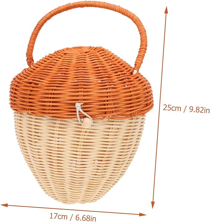 DOITOOL Boy Girl 's Acorn Shaped Rattan Clutch Bag Hand-Woven Decorative Basket for Photography Prop and Small Item Storage and Stylish Tote for Outdoor and Party Use