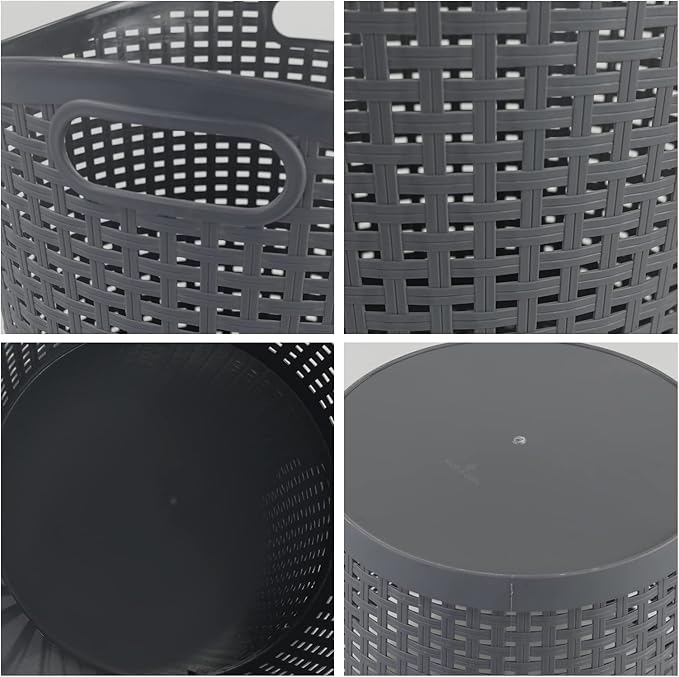 6-Pack Large Plastic Storage Basket, 30 L Laundry Hamper, Gray
