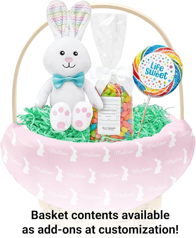 Let's Make Memories Personalized Easter Basket for Kids - For Boys - For Girls - Create Your Own - Fillable - Wicker - Easter Basket Stuffers - Large - Petal Pink Hoppy Bunny