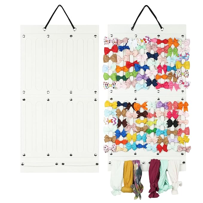PACMAXI Baby Girl Hair Bows Holder, Hair Clips Storage Hanger For Ribbons, Hair Bows Organizer, Baby Hair Clip Storage Display Sturdy Stand, Wall Hanging for Girl Room (Ivory white 2, Small)