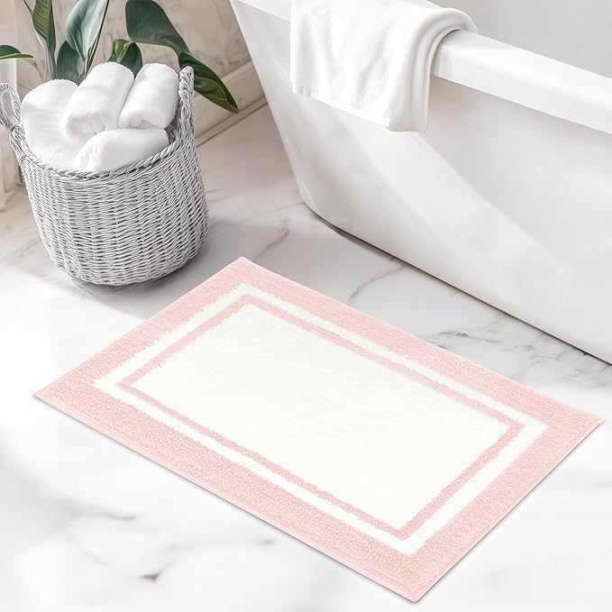 GRANNY SAYS Microfiber Bathroom Rugs Non Slip Washable, Water Absorbent Bathroom Mats for Tub Non Slip, Soft Bath Mats for Floor & Shower, Long Bath Rug, 24" x 36" Pink