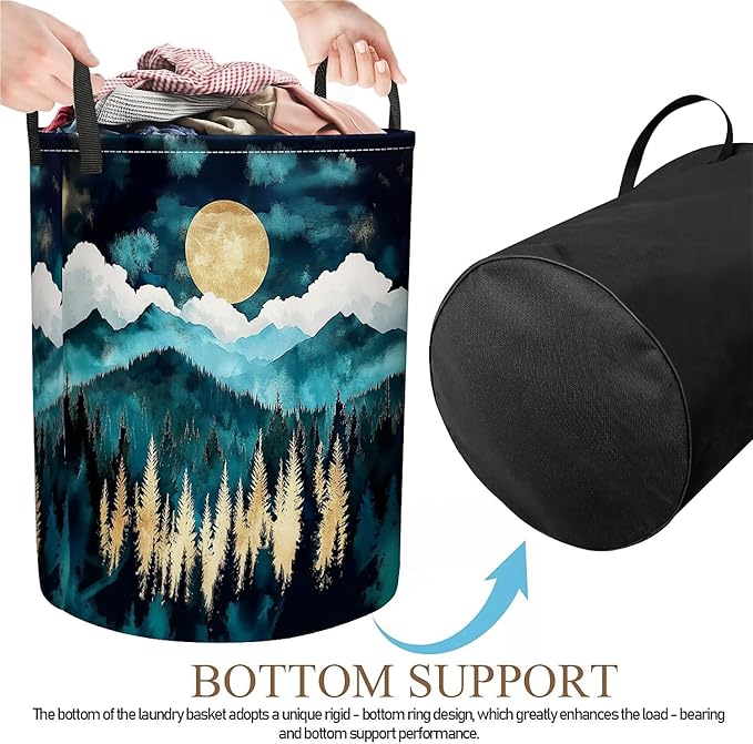 Moon Forest Laundry Basket, Large Canvas Collapsible Organizer Storage Basket for Nursery,Office,Toy Organizer,Home,Decor - 19.7" X 15.7 "
