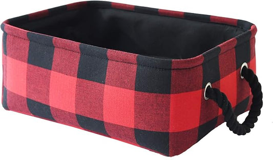 INough Red Christmas Baskets for Gifts Empty Red Gift Bag, Holiday Gift Baskets Empty Low Basket Buffalo Plaid Toy Bins Ornaments Storage Organizer for Baby Room, Kids Nursery, Home Holiday Decor