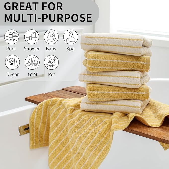 6-Pack Stripe 100% Cotton Hand Towels, Vintage Bathroom Decor, Ultra-Absorbent & Quick-Drying Face & Hand Towel for Adults Kids, Yellow and White Stripe