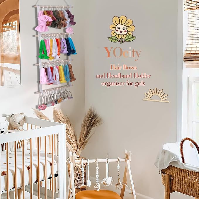 YOcity Headband Holder for Girls Baby Head Bands Hair Accessories Organizer Storage Wall Hanging Decor for Nursery Toddler Girls Room(White)
