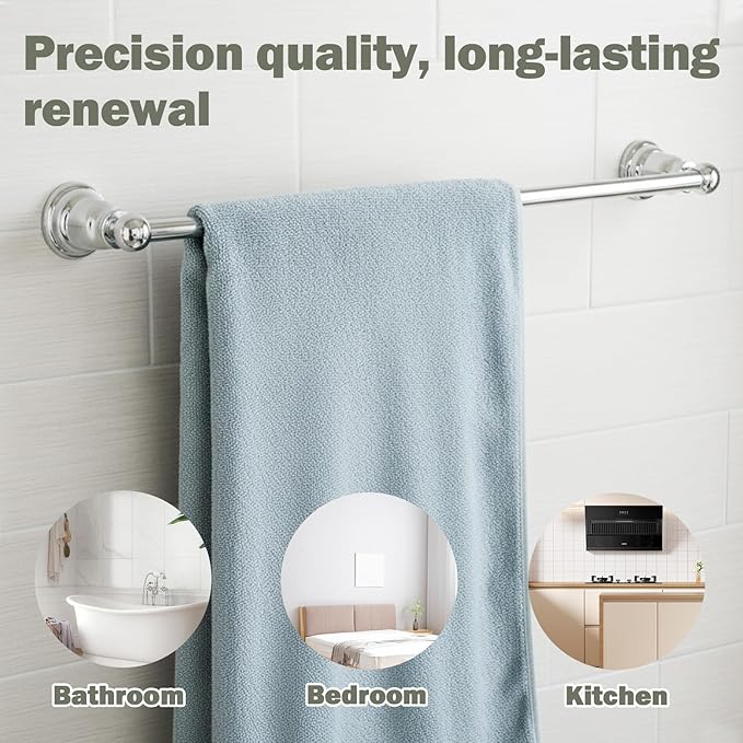 3-Piece Bathroom Hardware Set, Polished Chrome Towel Bar, Toilet Paper Holder & Towel Ring – Rust-Resistant Bath Accessory Set for Modern Bathrooms, Easy Install, Heavy-Duty Wall Mount