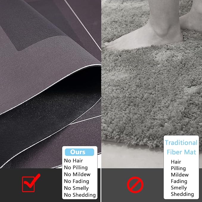 2Pcs Bathroom Mats U Shaped Set, Non-Slip Quick-Dry Toilet Bath Rug for Tub, Shower and Bath Room 19.7"x31.5"+19.7"x23.6", Dark Grey