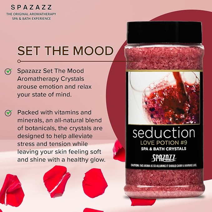 Spazazz Couples Romance Gift Set- Hot Tub Aromatherapy Spa Crystals with Minerals, 17-Ounce, Love Potion No.9 Seduction | Bath Salts Scents & Fragrances