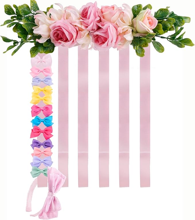 cherrboll Bow Organizer for Girls, Flower Hair Clip Holder Headband Wall Hanging Hair Accessories Organizers Storage Display for Toddler Nursery Room Decor