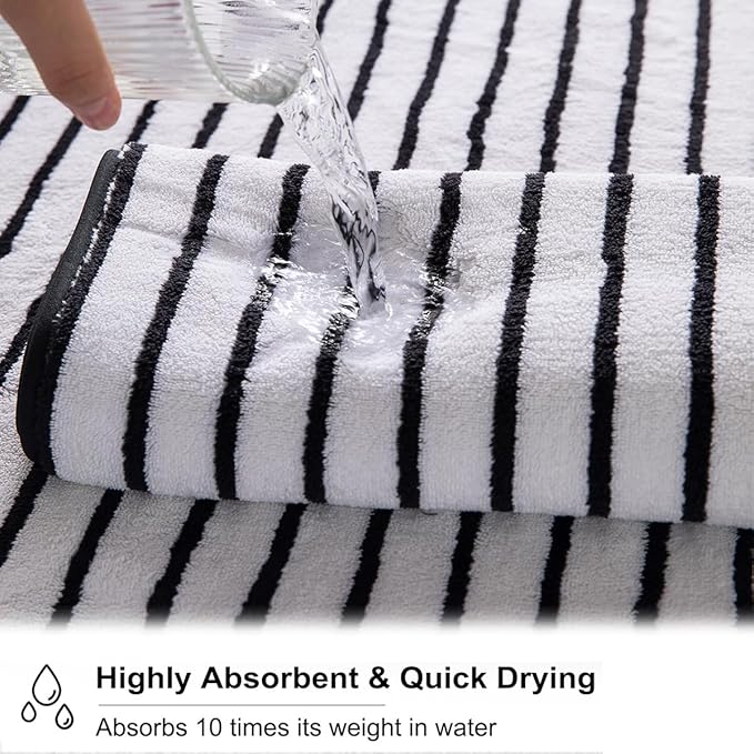 4 Pcs Black White Cabana Stripe Large Bath Towels 35"x70" Oversized Bath Sheet Soft Breathable Jumbo Bathroom Towels Highly Absorbent Shower Towels Quick Dry Beach Chair Towel Spa Gym Hotel Towel Set