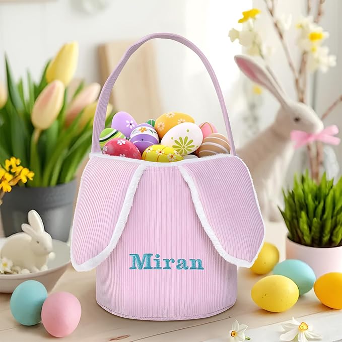 Easter Basket, Touber Easter Bunny Basket, Personalized Easter Baskets for Kids, Easter Gifts Basket for Girls Baby Children - Bunny Ear Pink