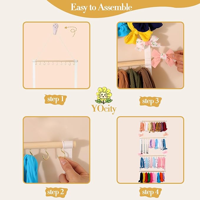 YOcity Baby Headband Organizer for Girl Bow Holder Hair Bow Organizer for Girls Hair Bows Baby Headband Holder for Girls Baby Hair Accessories Storage Wall Hanging Decor(Beige)