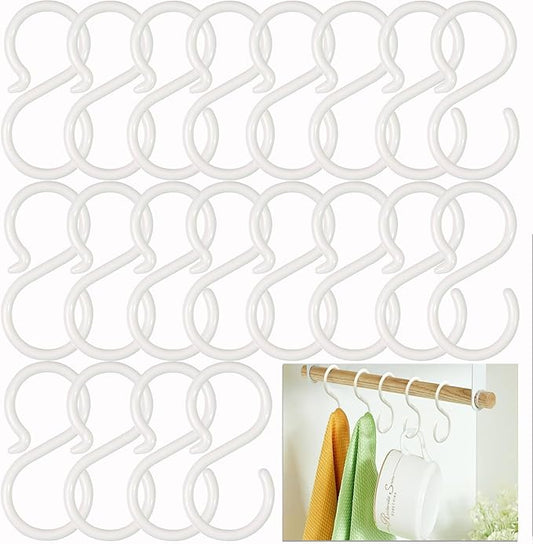 20 Pack 2.5 Inch Rubber Plastic S Hook for Hanging Baby Headband Hair Accessories Baby Bib NecklaceJewelry Hat Holder (White-20PCS)