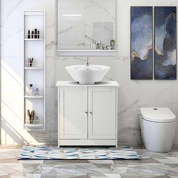Bonnlo Pedestal Sink Storage Cabinet with 2 Doors Traditional Under Sink Cabinet Bathroom Space Saver Organizer with Adjustable Shelf White 23 5/8" W x 11 7/16" D x 23 5/8" H