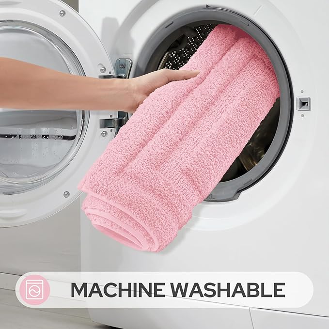 HOMEIDEAS Bathroom Rugs Sets 3 Piece, Microfiber Shaggy Bath Mat Set, Non-Slip Ultra Soft Carpet Mats, Large Rugs with U-Shaped Toilet for Bathroom, Tub, Shower,Pink