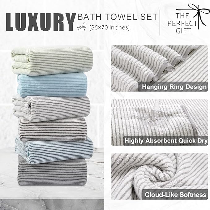 8-Piece Premium Towel Set for Bathroom|2 Oversized Large Bath Sheet,2 Hand Towels,4 Washcloths|Soft Cozy Highly Absorbent Fast Dry Microfiber Shower Towel Set for Hotel Bathroom Essentials,Beige White
