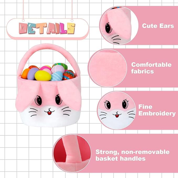 Easter Egg Baskets for Kids Bunny Basket with Folded Ears Easter Bag Buckets Hunting Gifts for Boys and Girls
